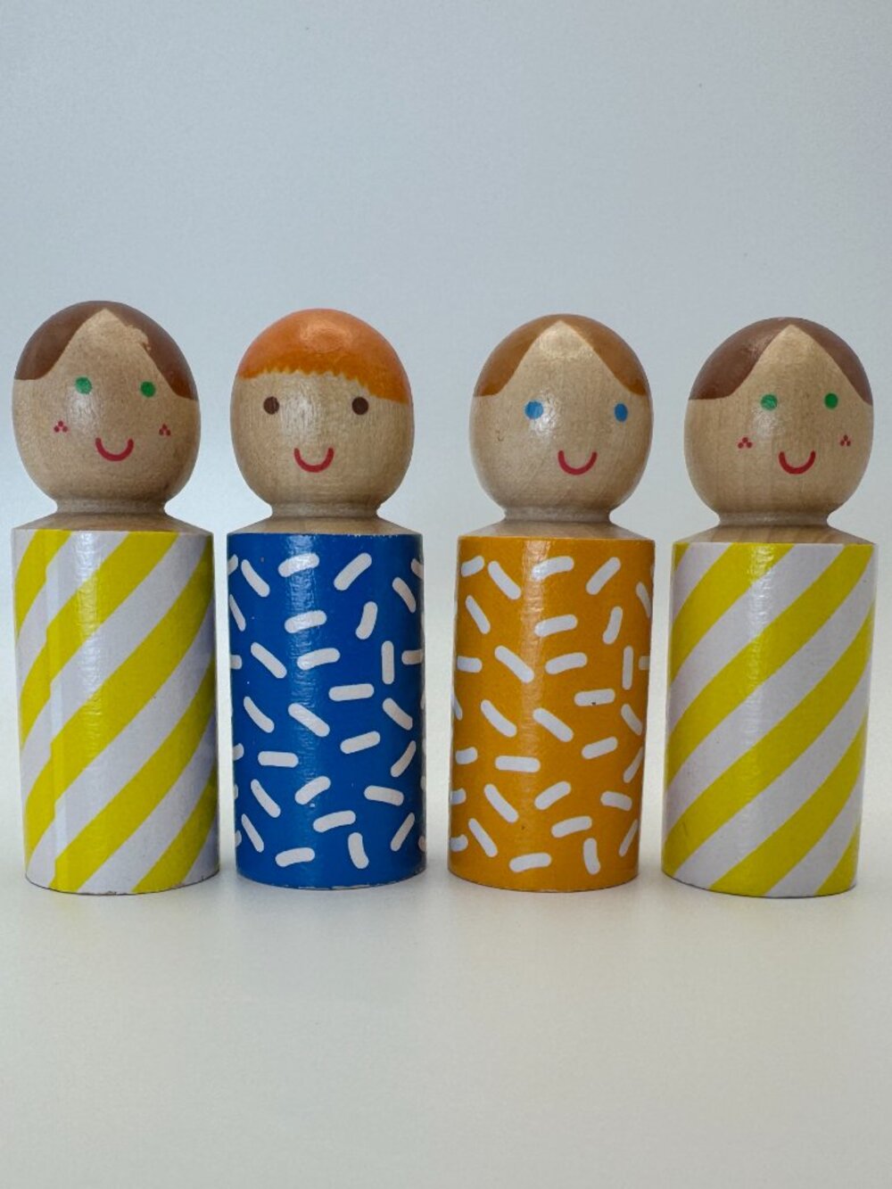 Wooden Peg Dolls (4) Colorful Geometric Miniature Toy Figures
